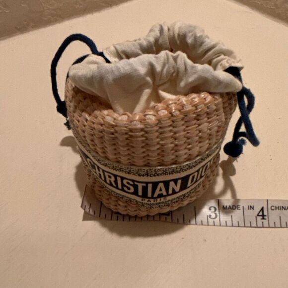 Christian Dior Beauty Mini Raffia Drawstring Top Bag Blue White Logo Coastal - Picture 10 of 10